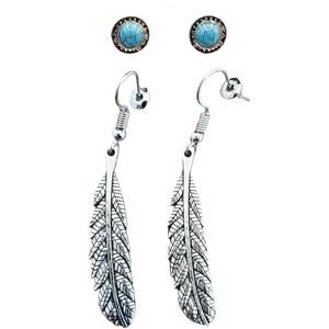 3/15 NWT Stamped Feather Silver tone Howlite Turquoise Dangle Hook Earrings